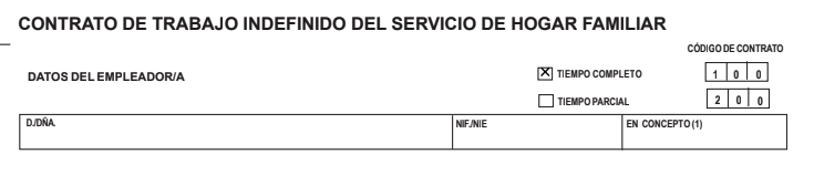 casilla de tiempo completo en contrato del servicio del hogar